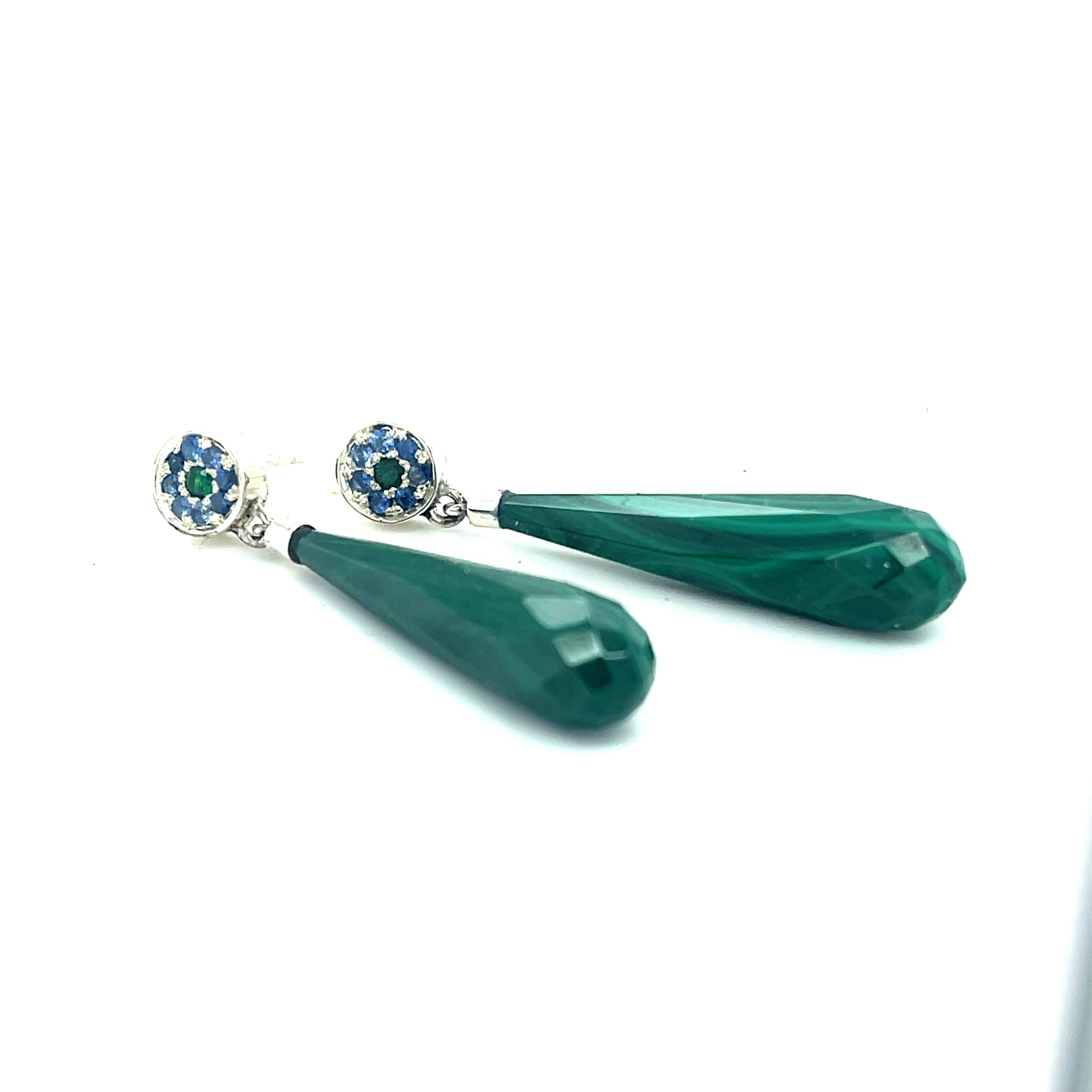 Malachite Drops With Sapphire & Green Garnets
