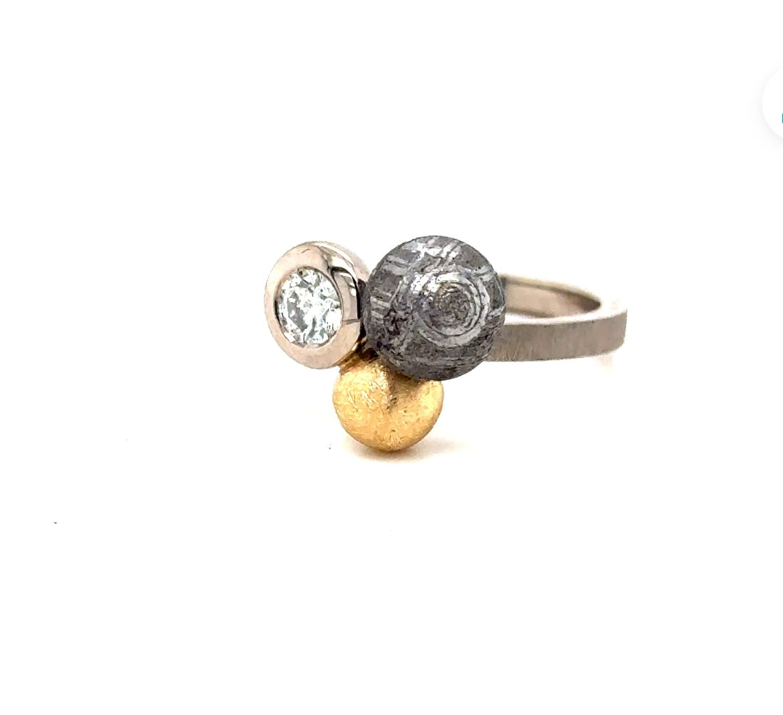 Diamond and Meteorite Ring