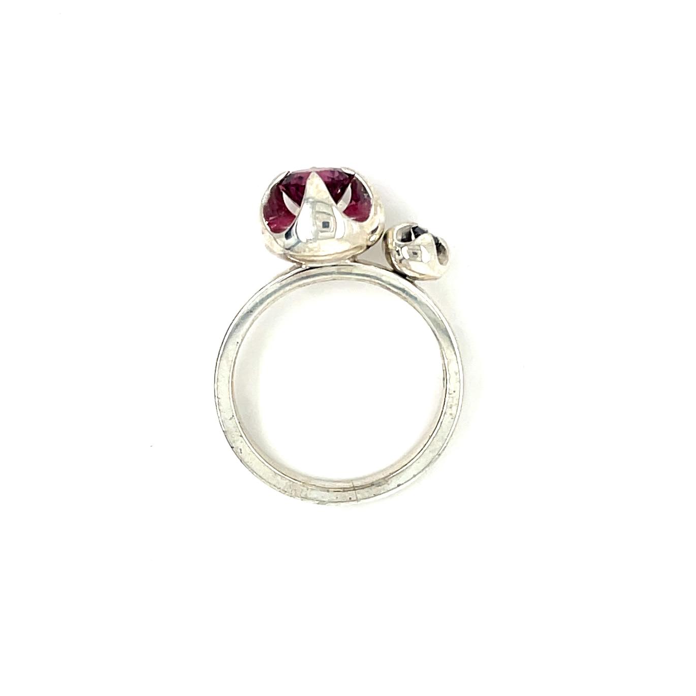 Rhodolite pink garnet and black diamond ring.