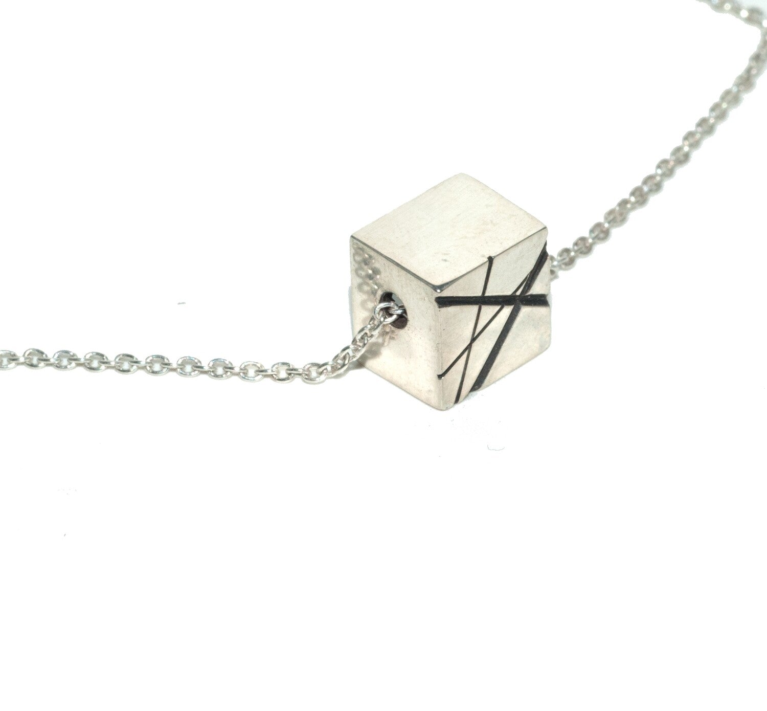 Cubed Land Lines Silver Pendant.