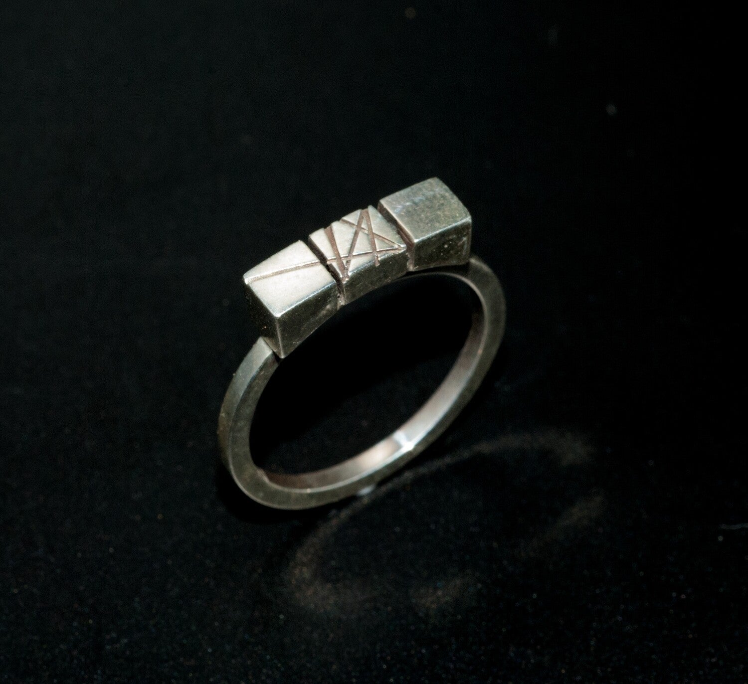 Silver Ring with Cubes and Landlines