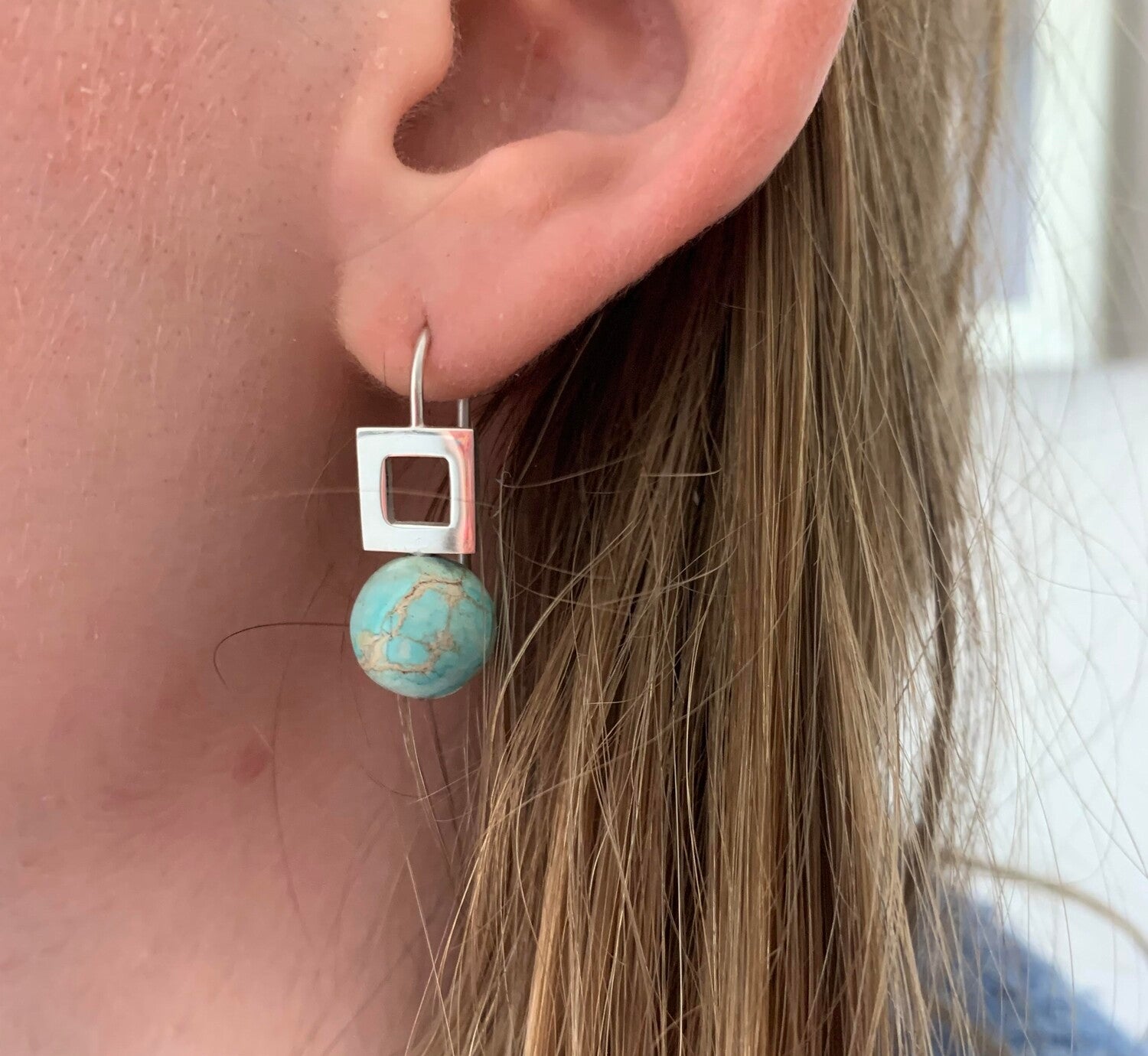 Turquoise Drop Earrings in silver. Tiny Worlds!